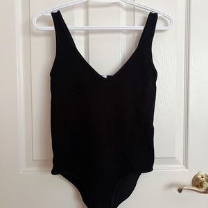 v-neck black ribbed bodysuit